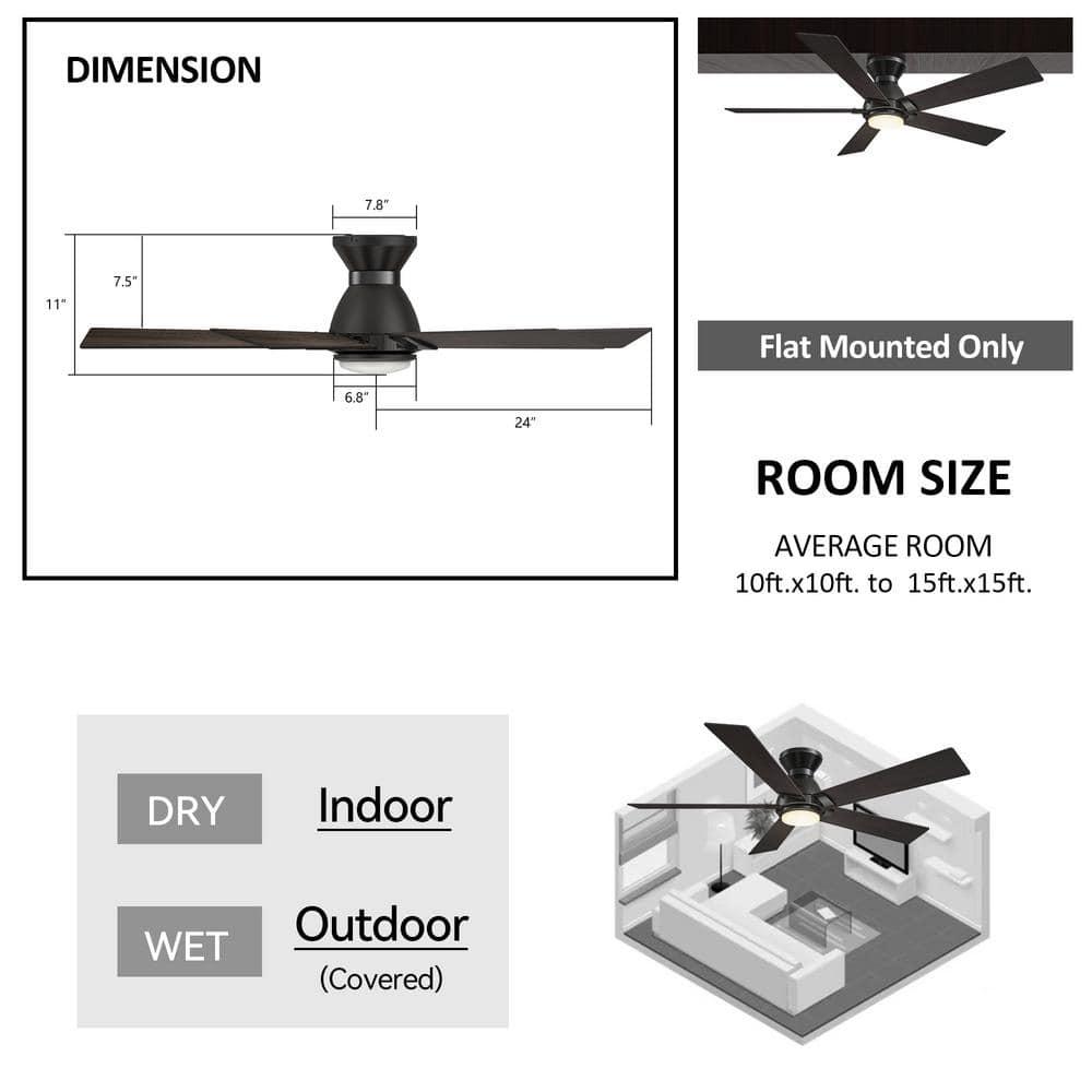 CARRO Aspen 48 in Dimmable LED IndoorOutdoor Black Smart Ceiling Fan with Light and Remote Works with AlexaGoogle Home