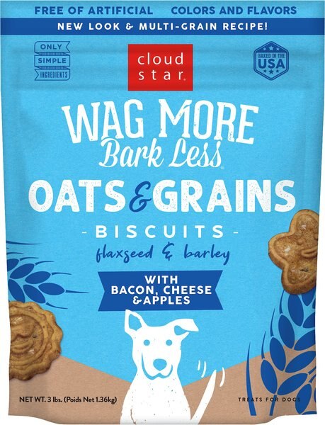 Cloud Star Wag More Bark Less Oats and Grains Biscuits with Bacon， Cheese and Apples Dog Treats