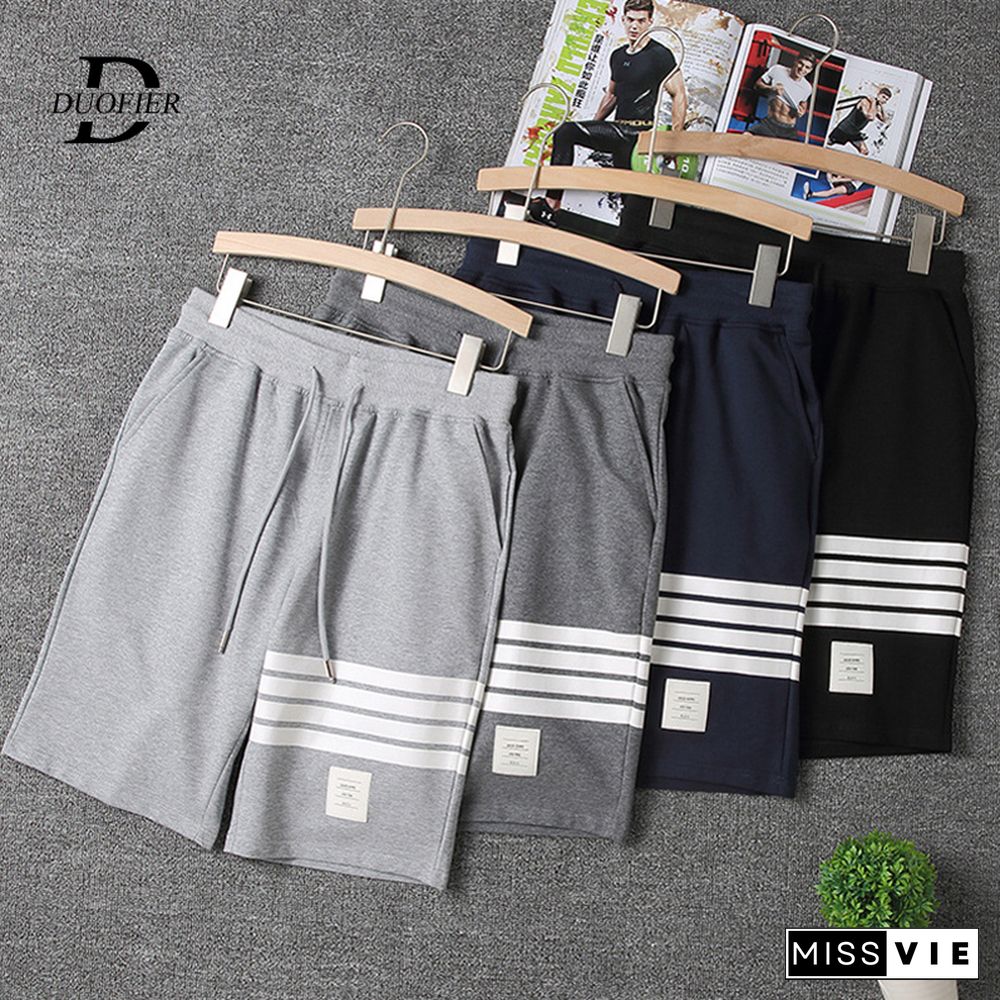 Fashion Stripe Splicing Summer Shorts Men Cotton Casual Beach Drawstring Shorts Mens Big Size Loose Sportswear Short Pants