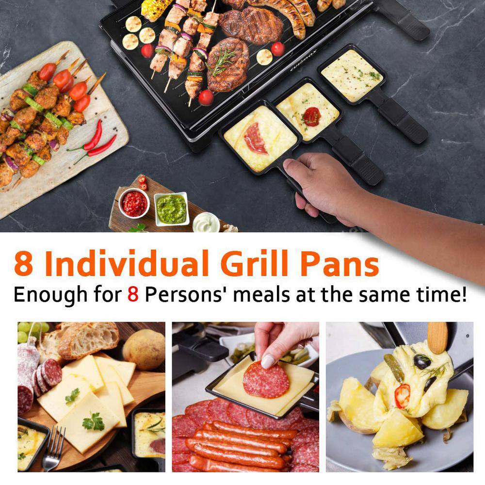 Edendirect 171 sq. in. Black Stainless Steel Removable 2-in-1 Non-Stick Smokeless Electric Indoor Grill with 8-Cheese Melt Pans DKP00FY02503