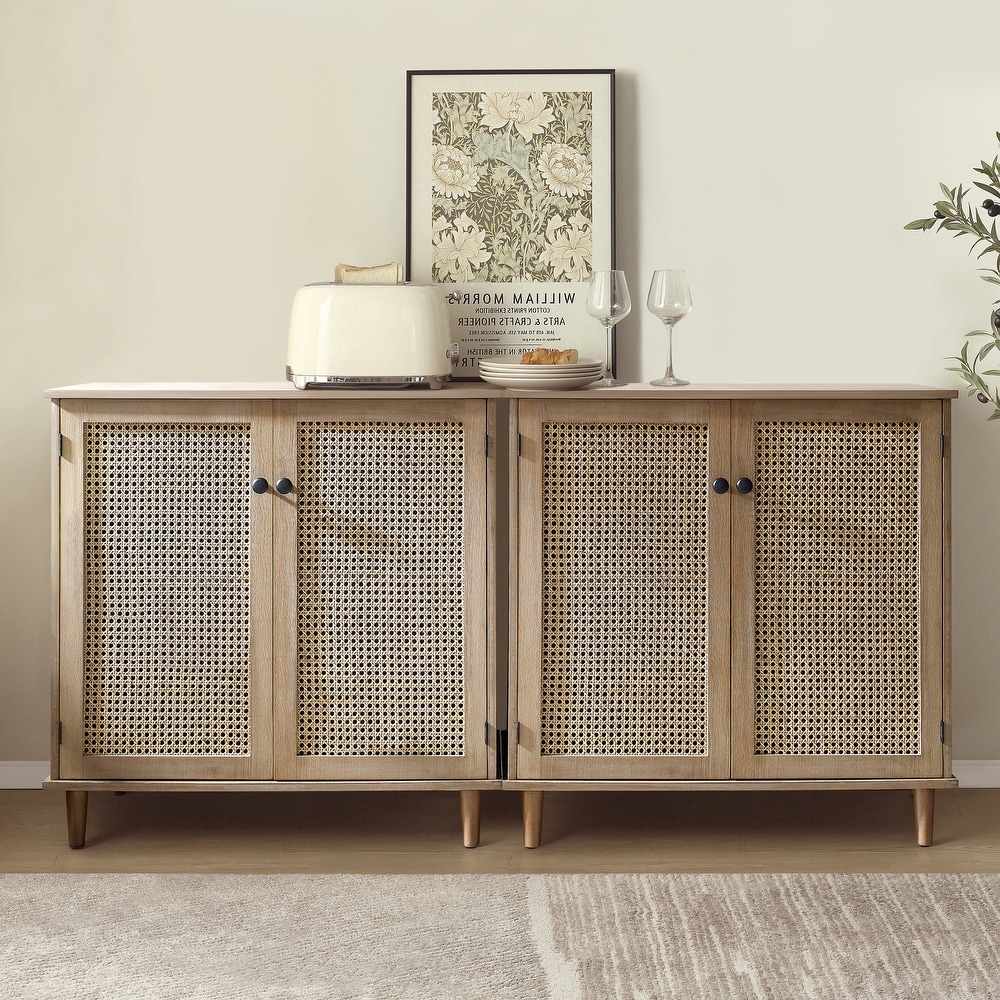 Art Leon Woven Rattan Wicker Doors Accent Cabinet Sideboards