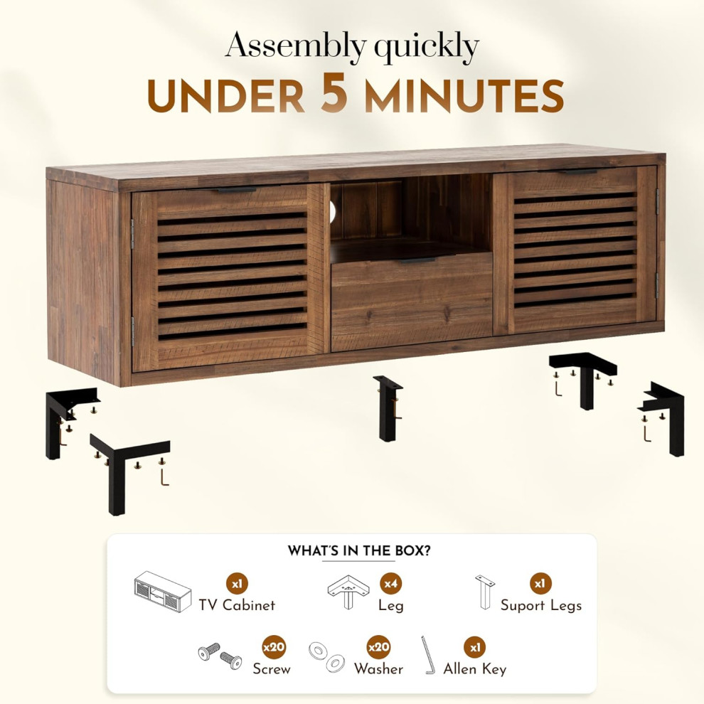 Rustic TV Stand  Louvered Cabinet Doors  ampDrawer With Metal Handles   Rustic   Entertainment Centers And Tv Stands   by Decor Love  Houzz