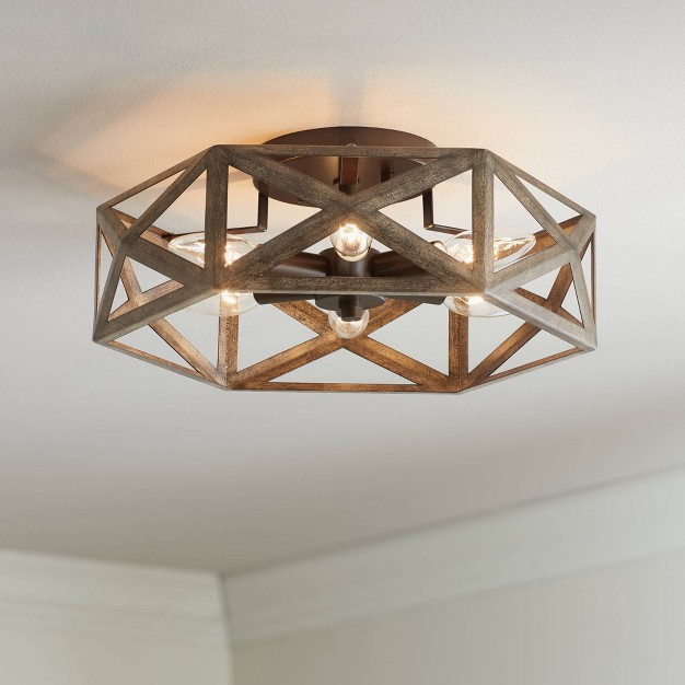 Wide Dark Wood Bronze 6 light Hexagon Frame For Bedroom