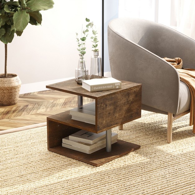 Homcom 3 Tier S shaped Side Table Industrial End Table Small Coffee Table With Open Storage Shelf For Living Room Bedroom