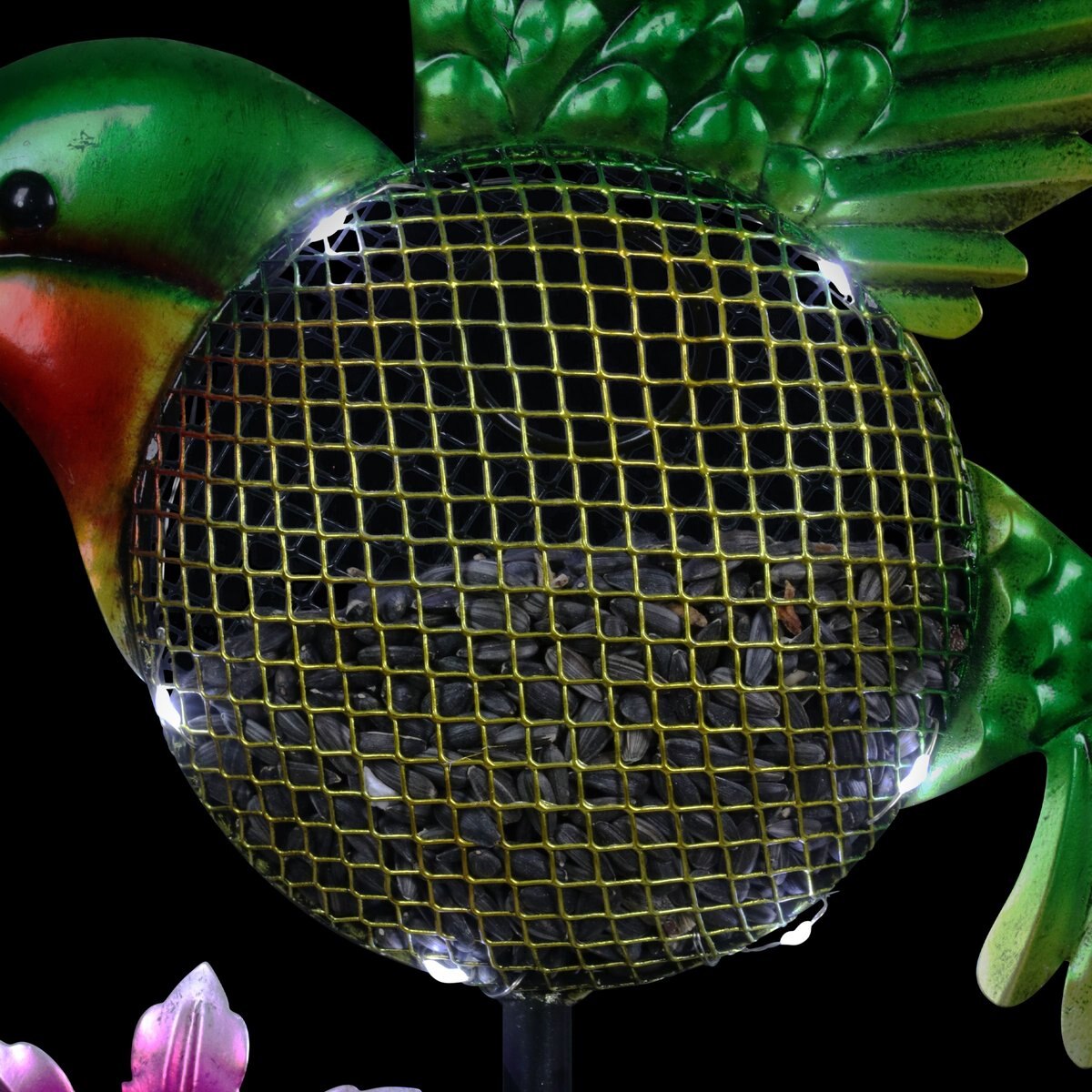 Exhart Solar Hand Painted Hummingbird Metal Mesh Pellet Bird Feeder Garden Stake