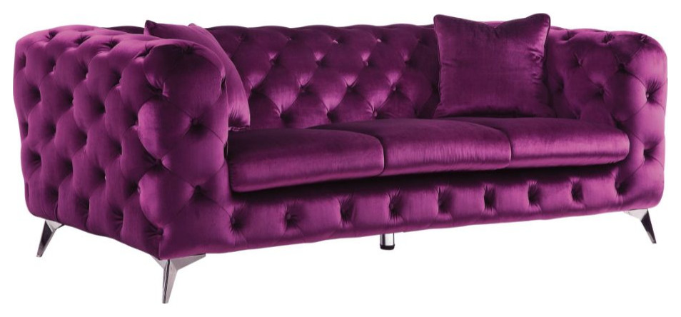 Acme Atronia Sofa PUrple Velvet   Midcentury   Sofas   by AMOC  Houzz