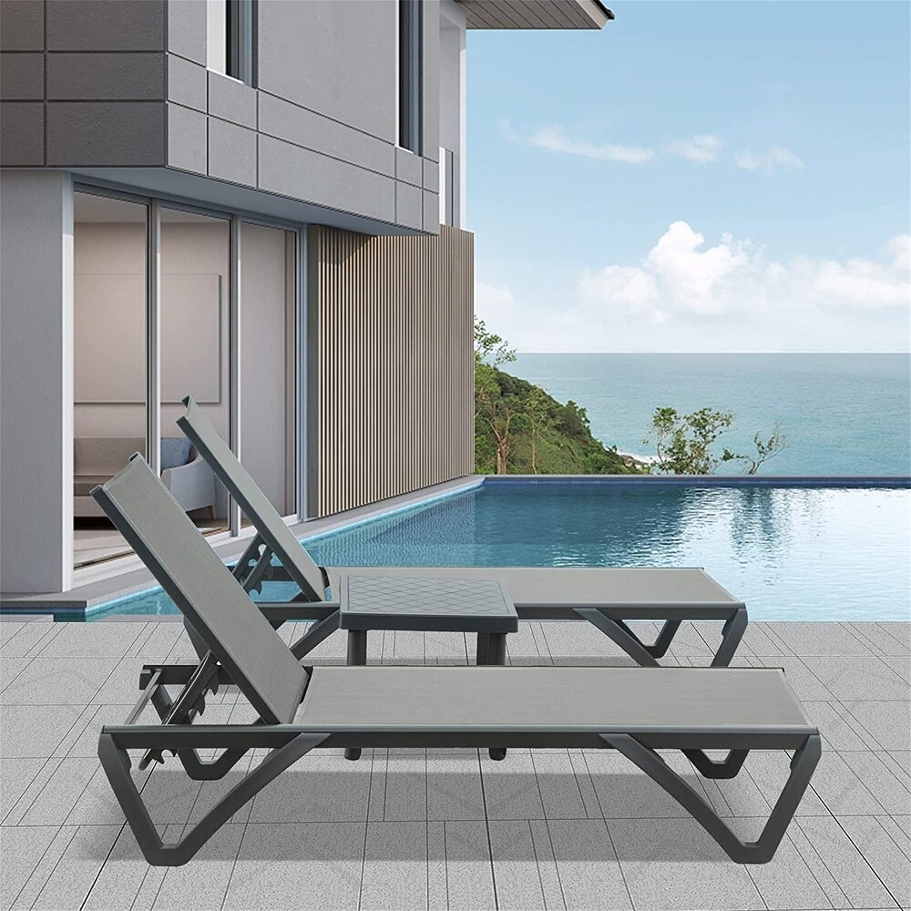 5 Adjustable Aluminium Polypropylene Outdoor 2 Chaise Lounge Chair and 1 Table in Blue   N/A