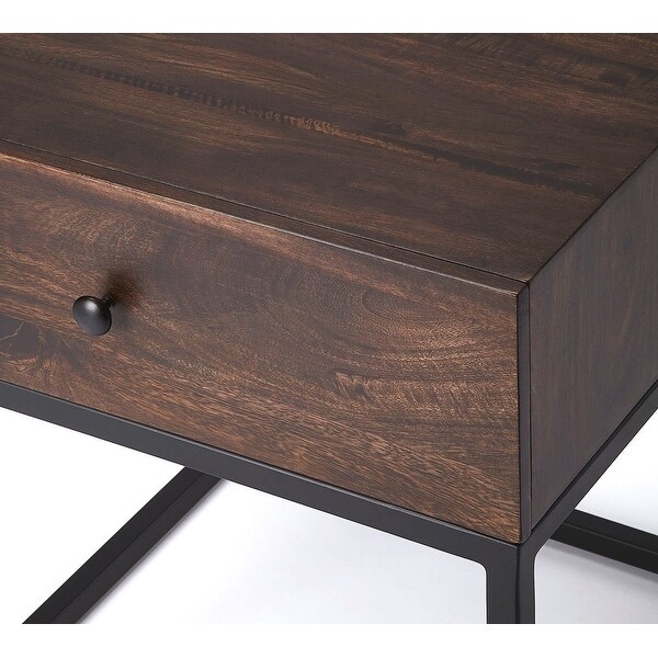 Offex Brixton Wood and Iron End Table with Storage Drawer - Dark Brown - 19.5