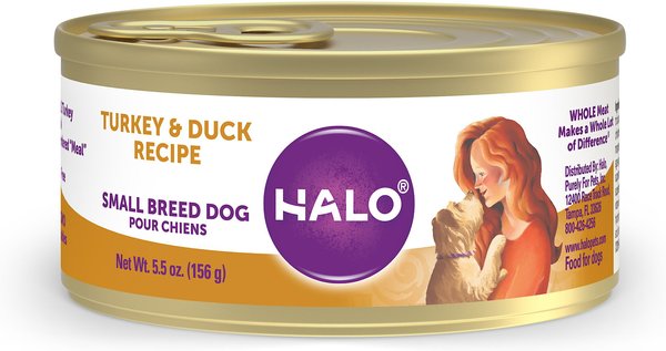 Halo Turkey and Duck Recipe Grain-Free Small Breed Canned Dog Food， 5.5-oz， case of 12