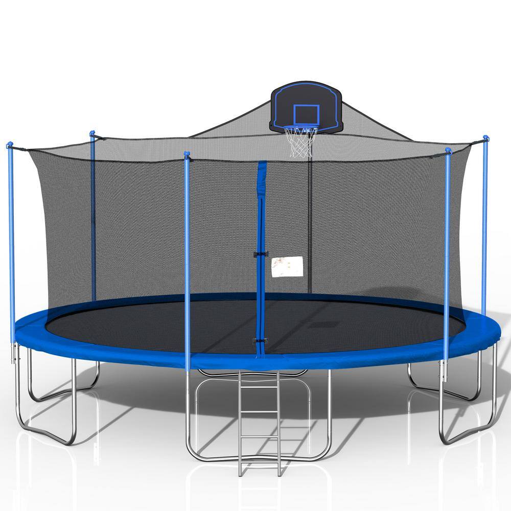 Nestfair 16 ft. Blue Round Outdoor Trampoline with Enclosure LW285S00003