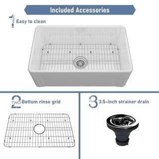 CASAINC Fireclay 30 in. Single Bowl Frame Design Reversible Installation Farmhouse Apron Kitchen Sink with Kitchen Faucet Kit KCSL0023-FW30MB