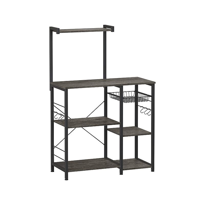 Baker’s Rack With Shelves， Kitchen Shelf With Wire Basket， 6 S-hooks， Microwave Oven Stand