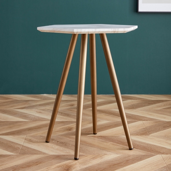 Modern Minimalism Faux Marble Side Table with Dark Gold Metal Legs