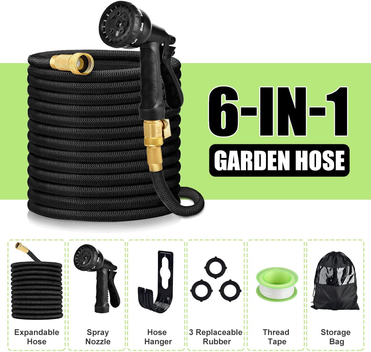 Wehilion 100FT Garden Hose Expandable, Water Hose with Durable 3-Layers Latex and 10 Function Nozzle,3/4 Inch Solid Brass Fit, Best Choice for Watering and Washing