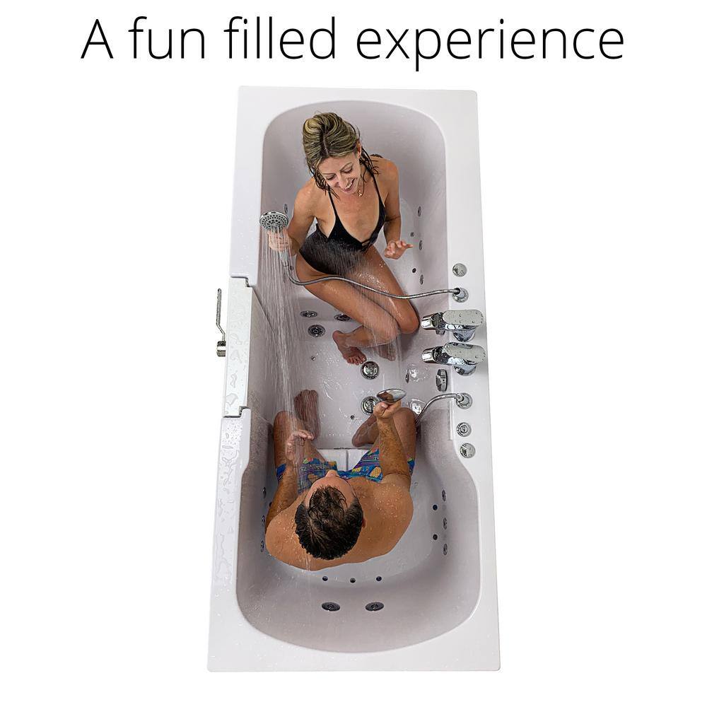 Ella Big4Two 80 in. Whirlpool and Air Bath Walk-In Bathtub in White Foot Massage Heated Seats Fast Fill Faucet Dual Drain O2SA3680THL2x2