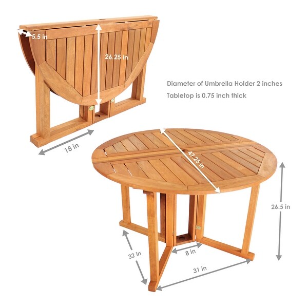 Malaysian Hardwood Folding Gateleg Patio Round Dining Table