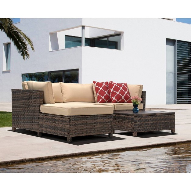 3pc Wicker Patio Sectional Seating Set With Cushions Edyo Living