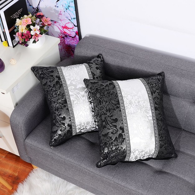 X 18 quot Polyester Plaid Bed Sofa Decorative Pillow Cover Black And Silver