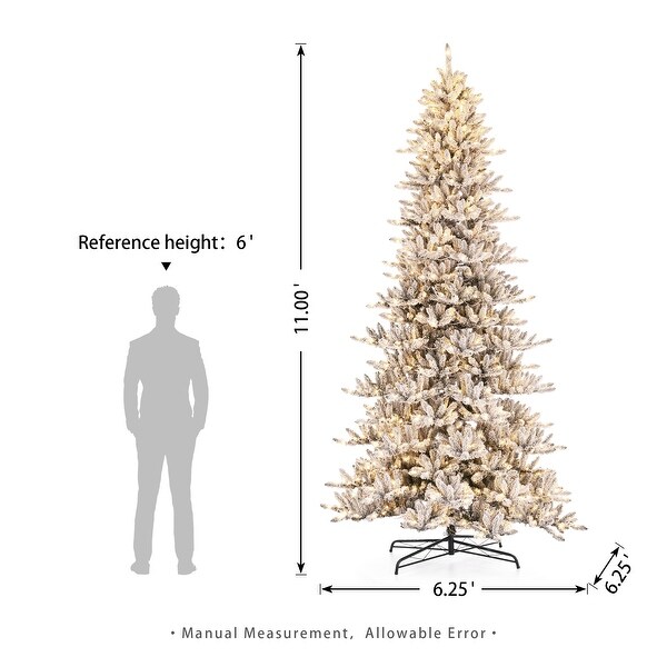 Glitzhome 6FT/7.5FT/9FT/11FT Snow Flocked Prelit Artificial Fir Christmas Trees