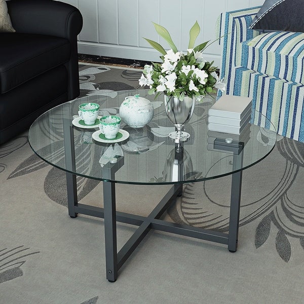 35.5'' Round Whole Transparent Coffee Table Modern Side Center Tables