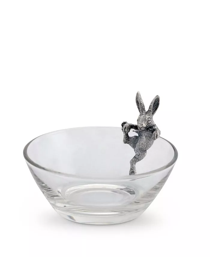 Vagabond House Glass Dip Candy Snack Bowl with Pewter Climbing Bunny