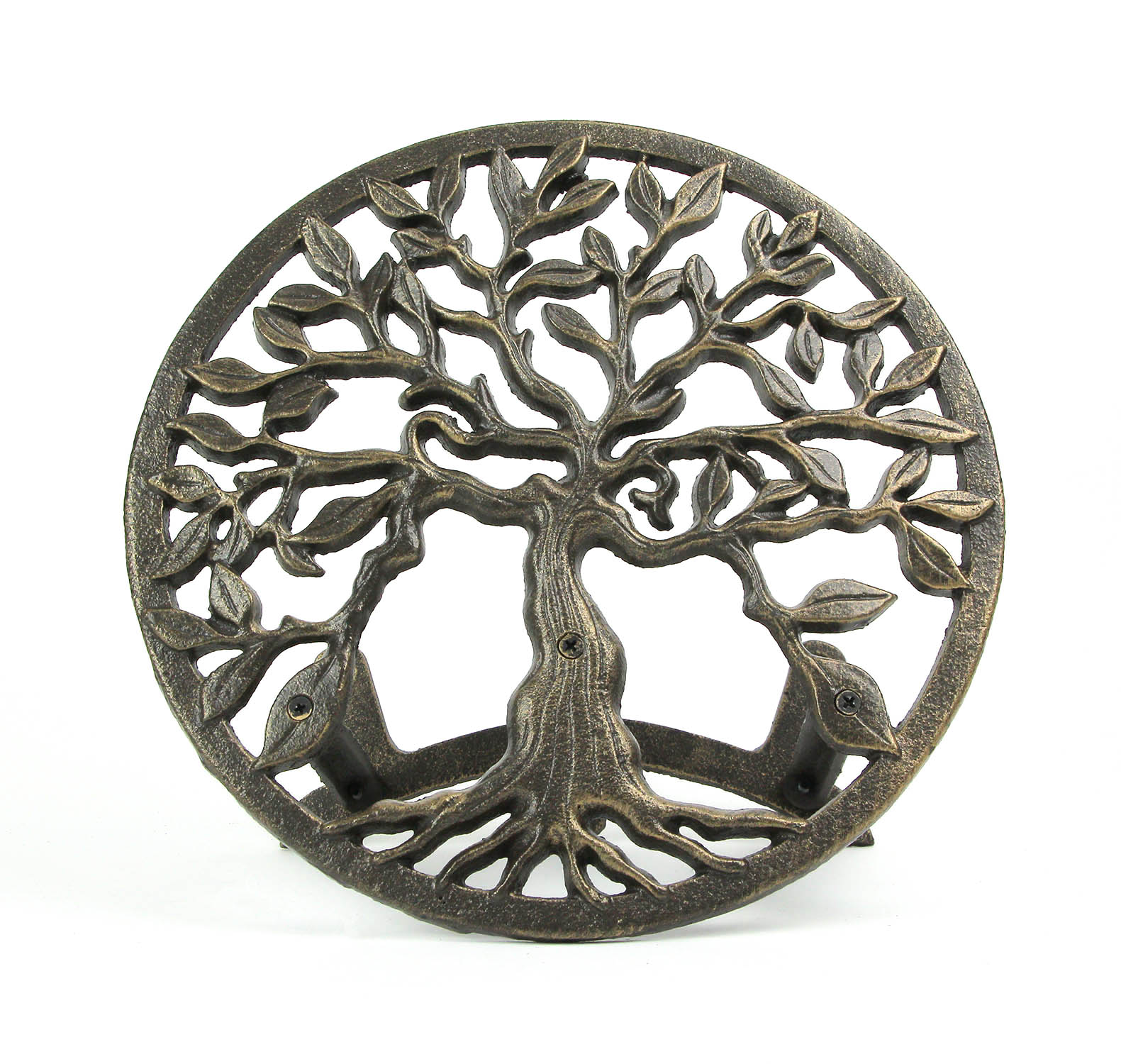 Zeckos Cast Iron Tree Of Life Decorative Wall Mounted Garden Hose Holder Bronze Finish