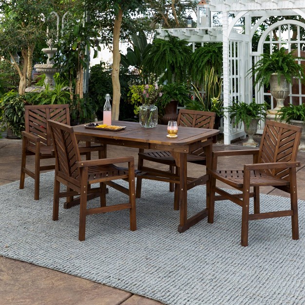 5pc Slatted Extendable Acacia Wood Patio Dining Set Saracina Home