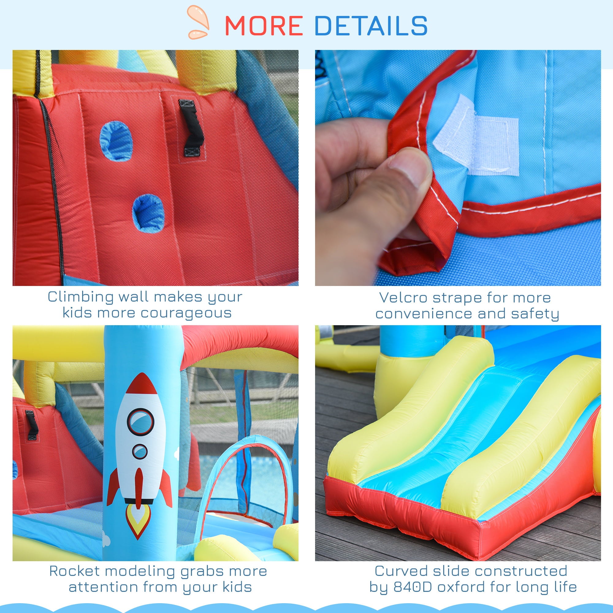 Outsunny 4-in-1 Kids Inflatable Bounce House Jumping Castle with 2 Slides, Climbing Wall, Trampoline, & Water Pool Area, Air Blower