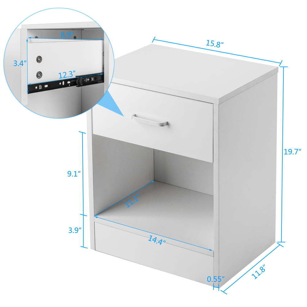 White Set Of 2 Wood Elegant Night Stand W/1 Drawer Storage Beside End Table