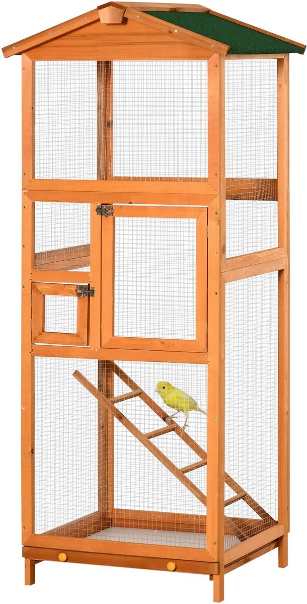 PawHut 65-in Wooden Outdoor Finches Aviary w/Pull Out Tray Bird Cage