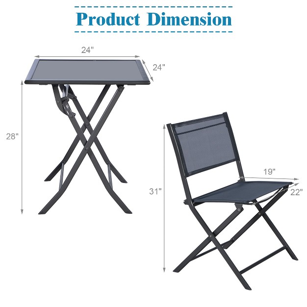 Costway 3pcs Bistro Set Garden Backyard Table Chairs Outdoor Patio Furniture Folding