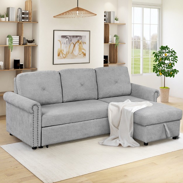 Modern Convertible Sleeper Sofa Bed With Storage Chaise modernluxe