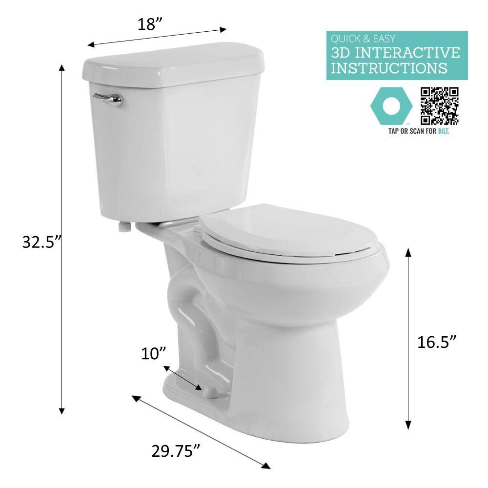 Glacier Bay 10 in. Rough-In 2-piece 1.28 GPF Single Flush Elongated Toilet in White Seat Included N2428E-10