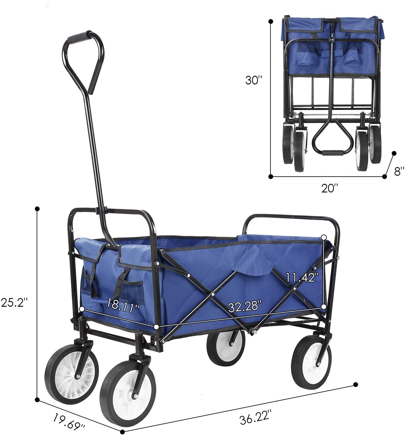 HEMBOR Outdoor Garden Folding Utility Wagon Cart - Navy Blue