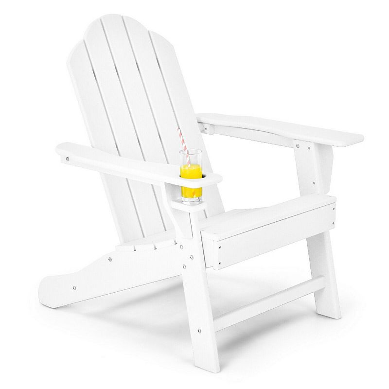 Outdoor Adirondack Chair with Built-in Cup Holder for Backyard Porch