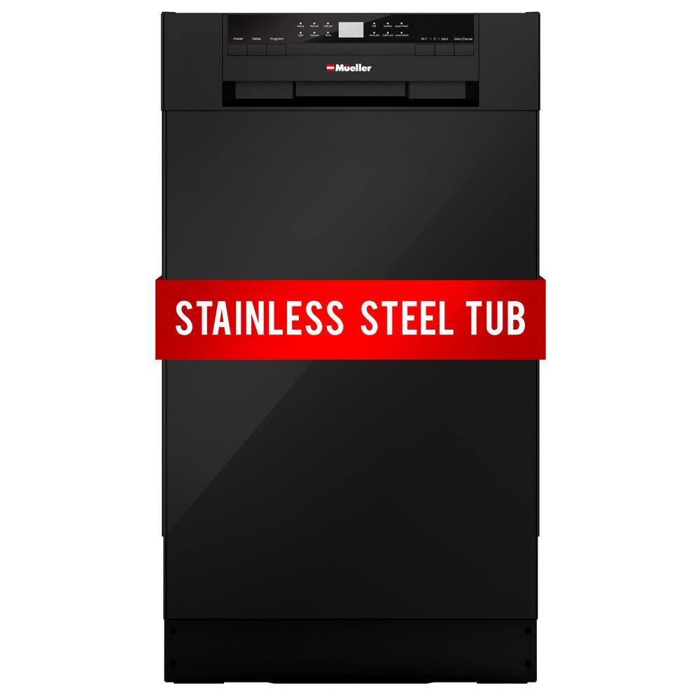 MUELLER 18 in. Black Stainless Steel Front Control Digital Built-In Dishwasher with 3-Stage Filtration 6 Smart Wash Programs DW-1800