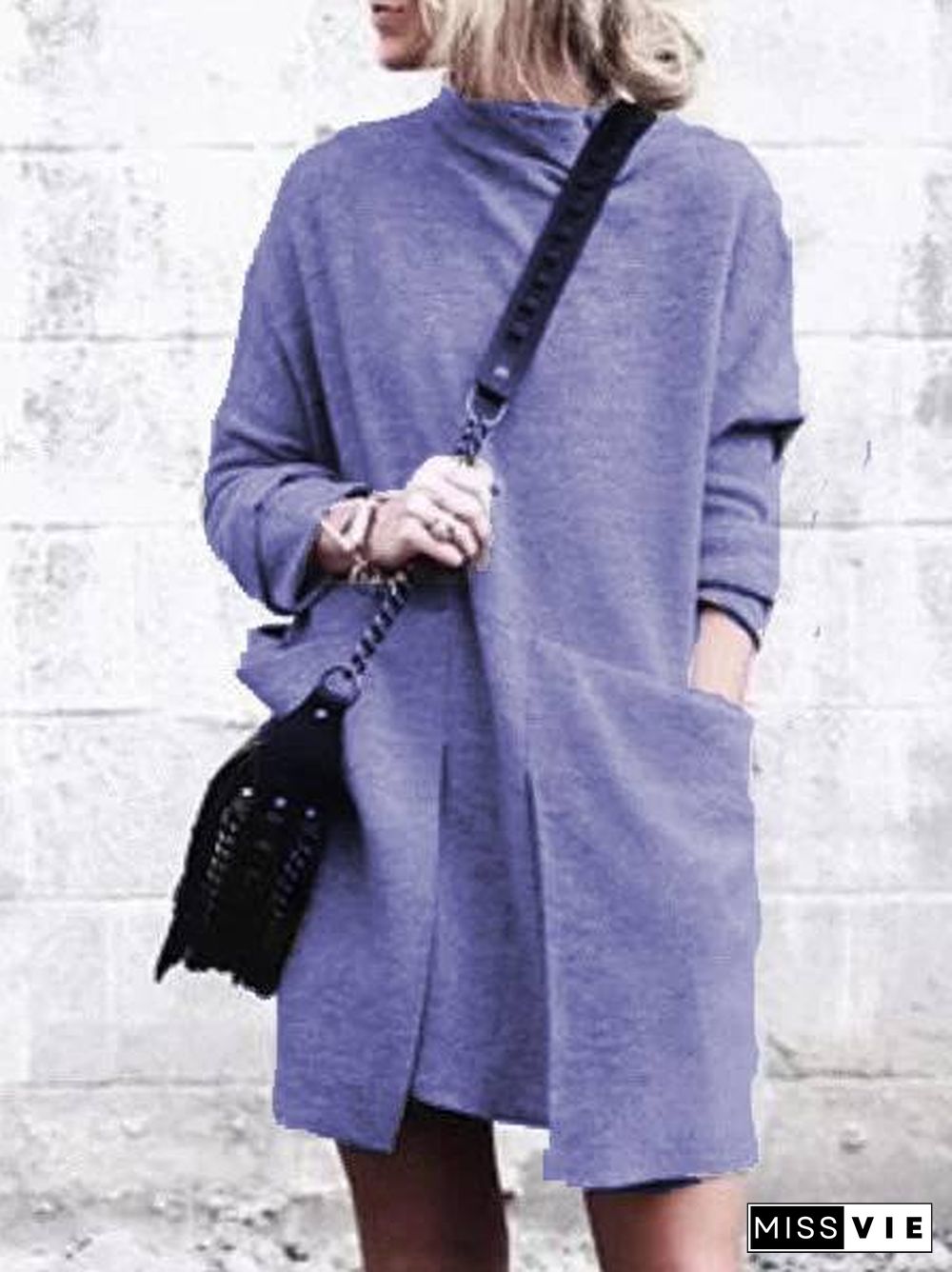 Plain Long Sleeve Turtleneck Knitting Dress