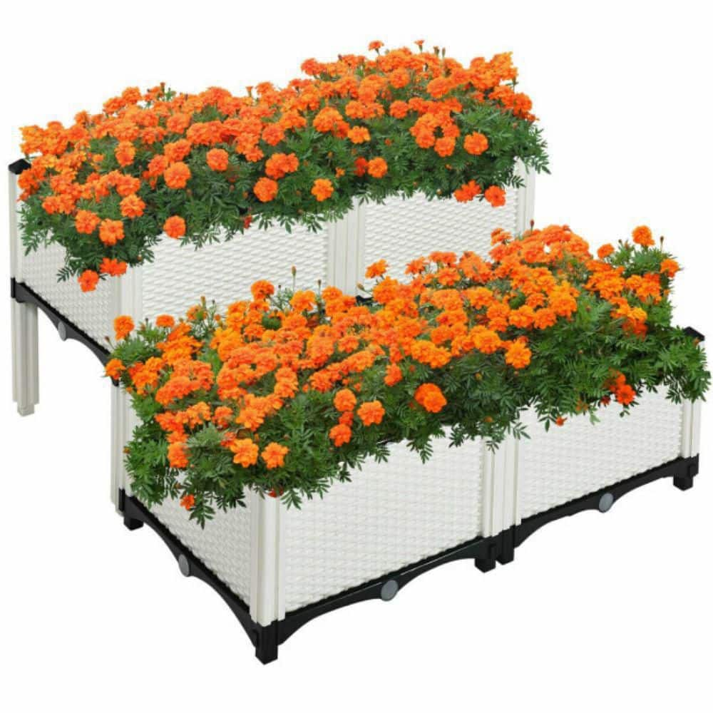 Alpulon 16 in. x 16 in. x 17.5 in. Plastic Elevated Flower Vegetable Herb Grow Planter Box in White (Set of 4) ZMWV355