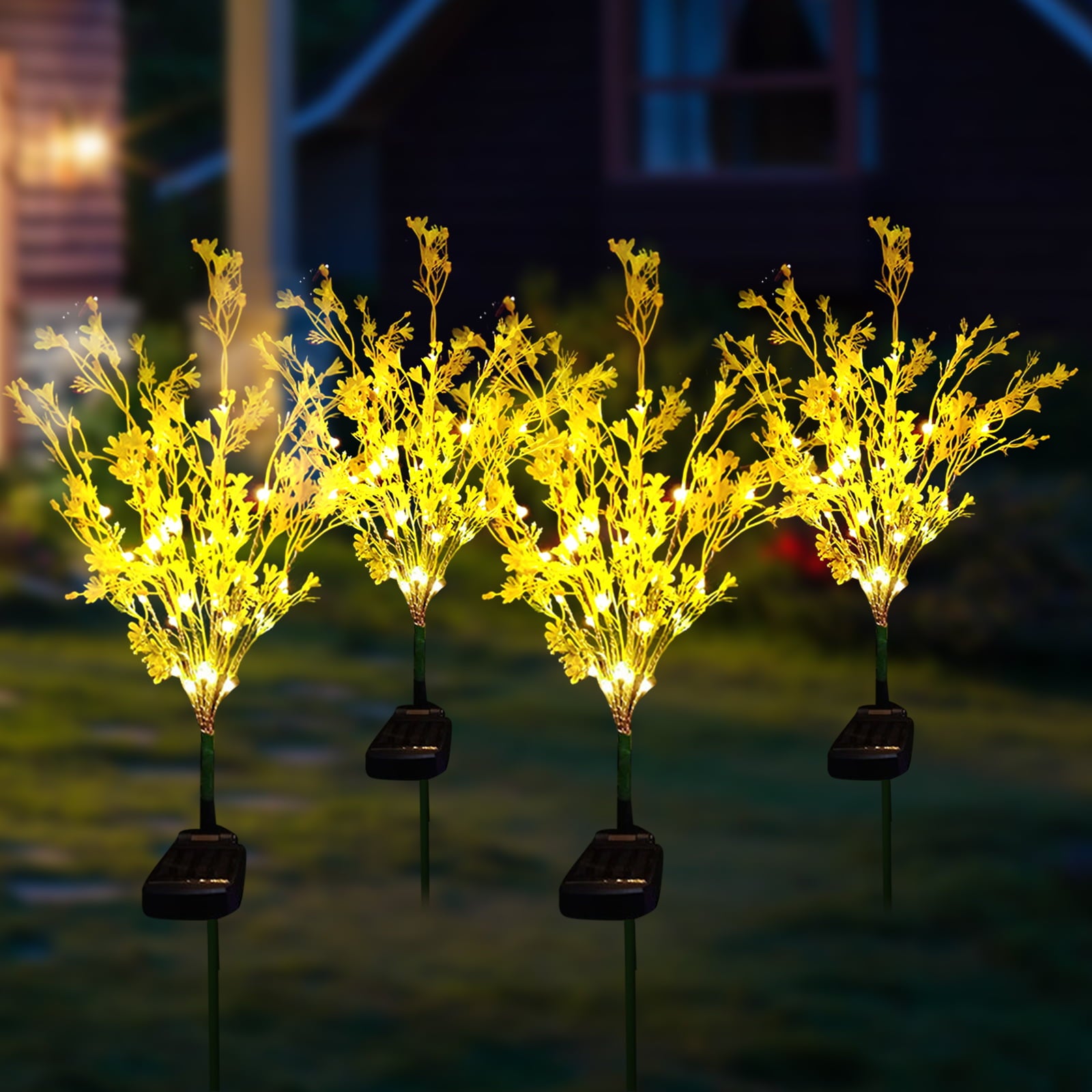 Solar Flower Garden Lights Solar Aritificial Rape Blossoms Light Waterproof LED Stake Lights for Yard Decors 4Pack