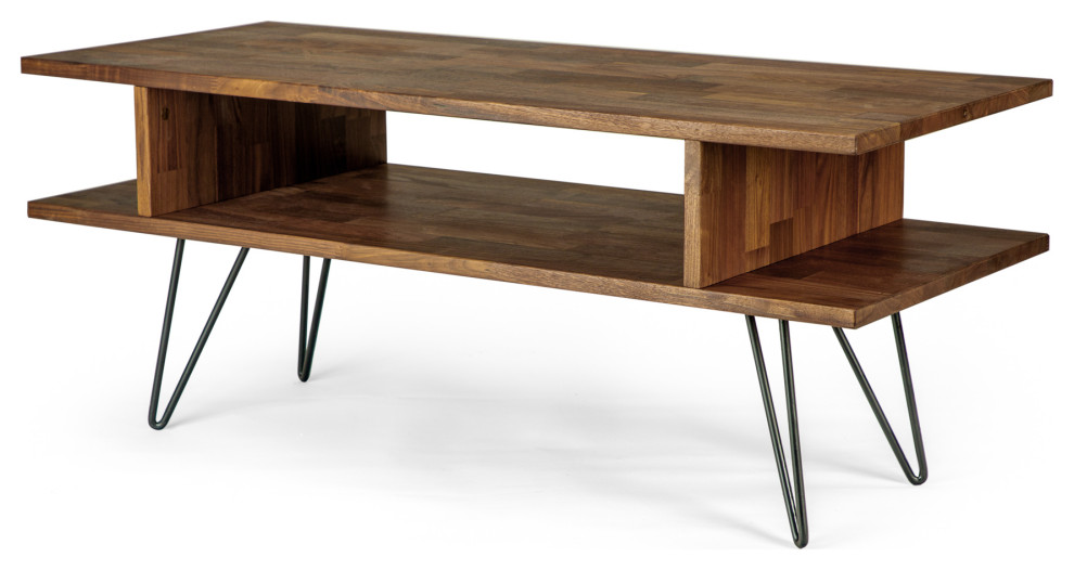 Zuma Modern Coffee Table  Solid Walnut Natural Finish  Black Hairpin Leg   Midcentury   Coffee Tables   by Plush Pod Decor  Houzz