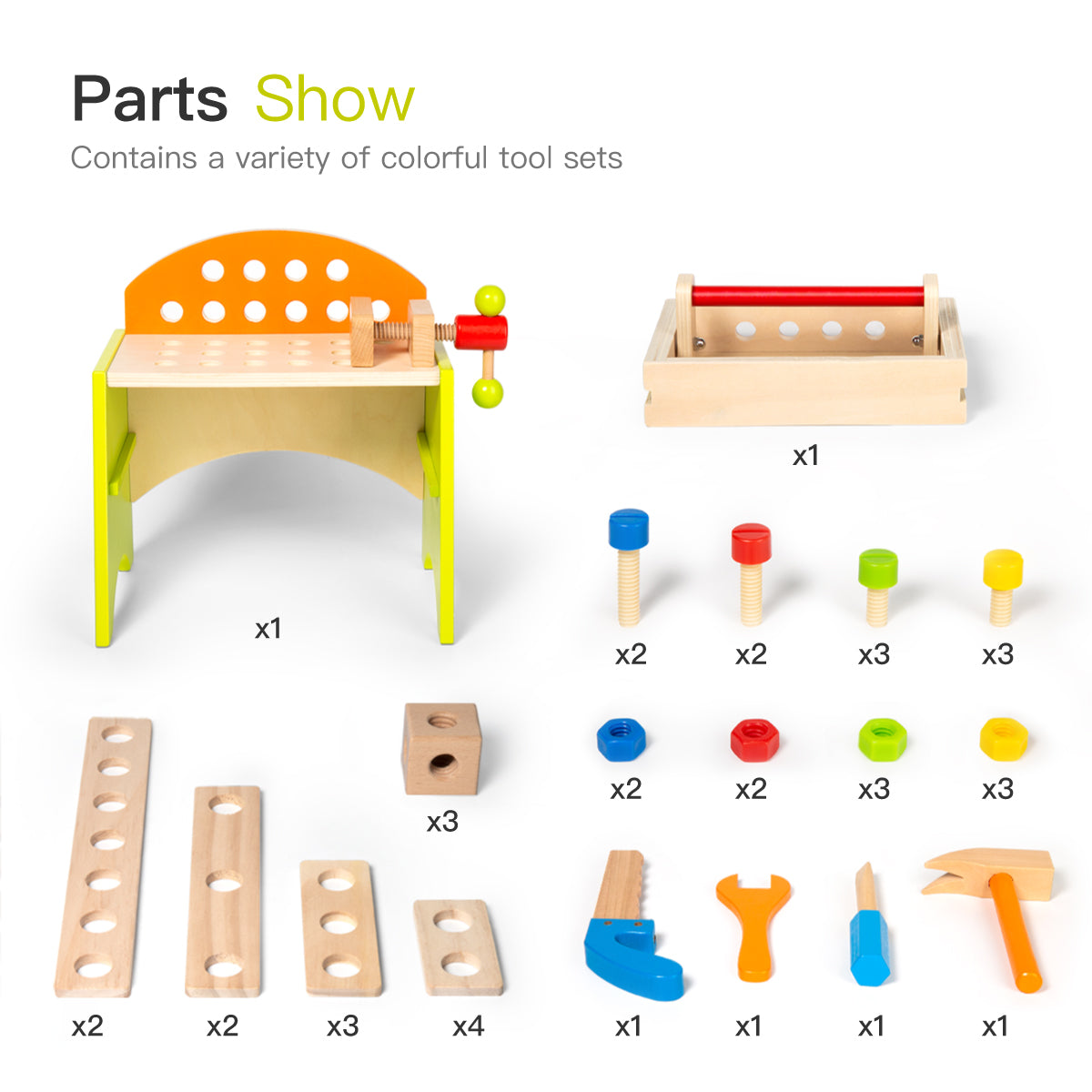 Tool Bench Workbench Toy for Boys Girls， Toddler Bench Workshop Set， Wooden Toys Building Tools with Toolbox Activity Table for Kids Toddlers