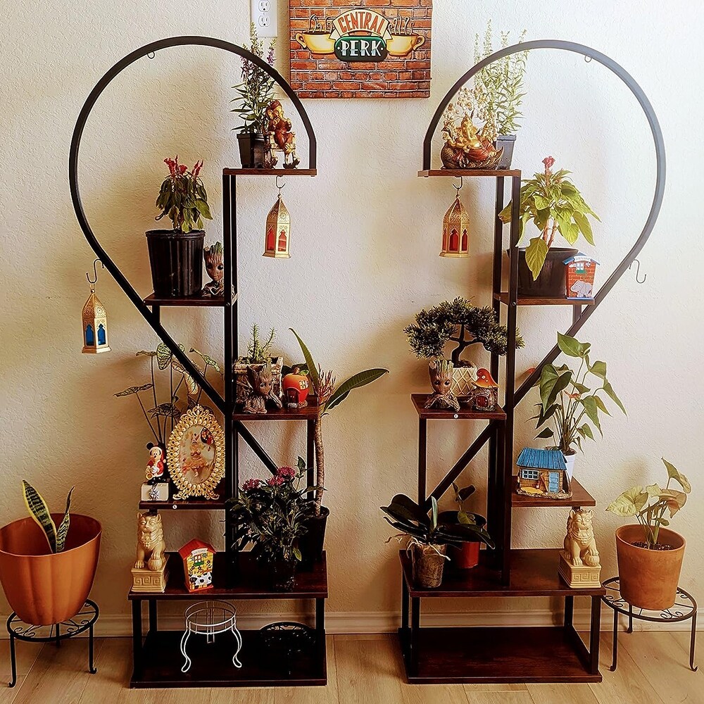 Large 2 Pack Metal Plant Stand Heart Shaped Heavy Duty Garden Flower Ladder Rack