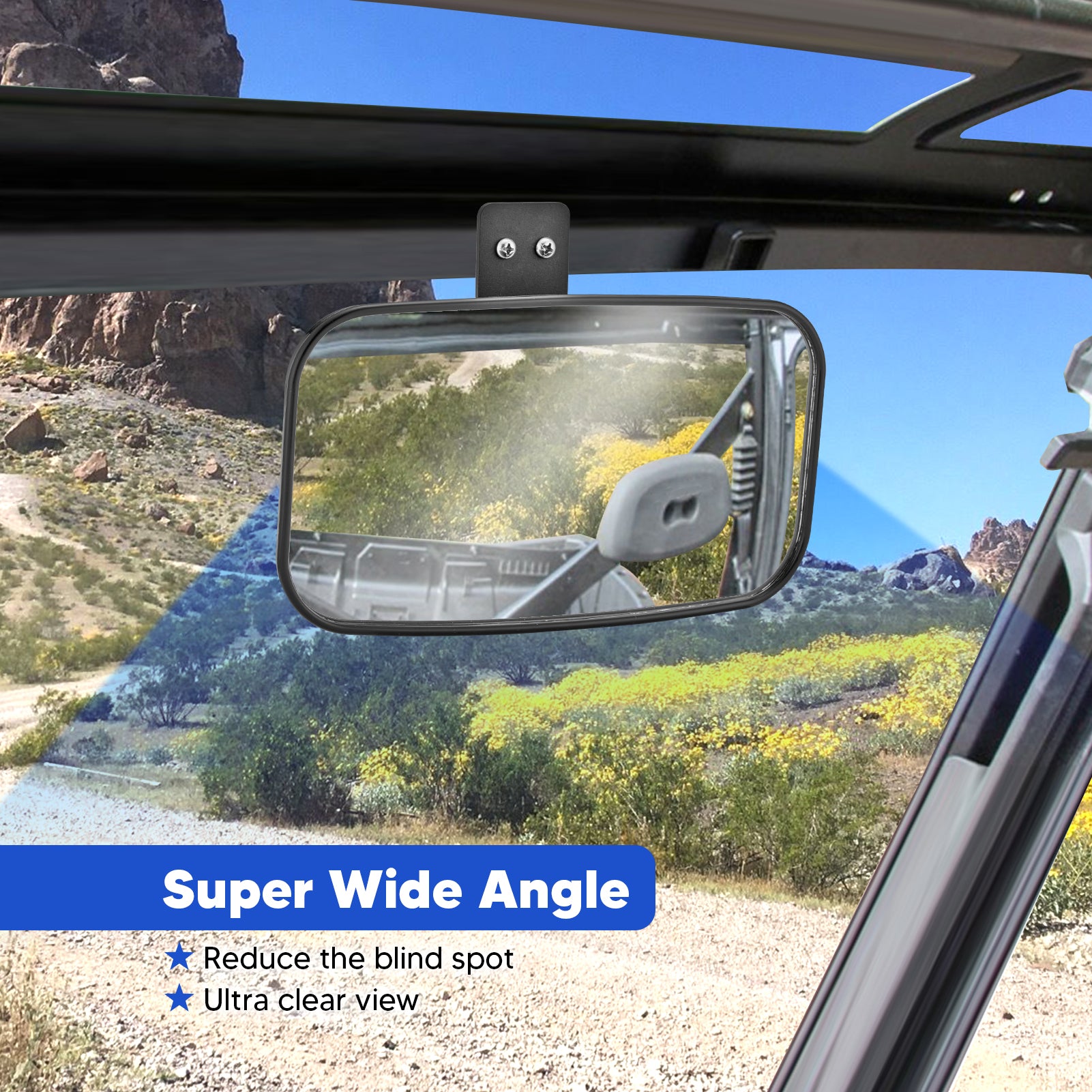 WEISEN - NEW Center Rear Wide View Mirror for 2017-2022 Polaris Ranger 500 570 900 1000 XP w/ Factory Mounting Tab | Shatter-proof Tempered Glass