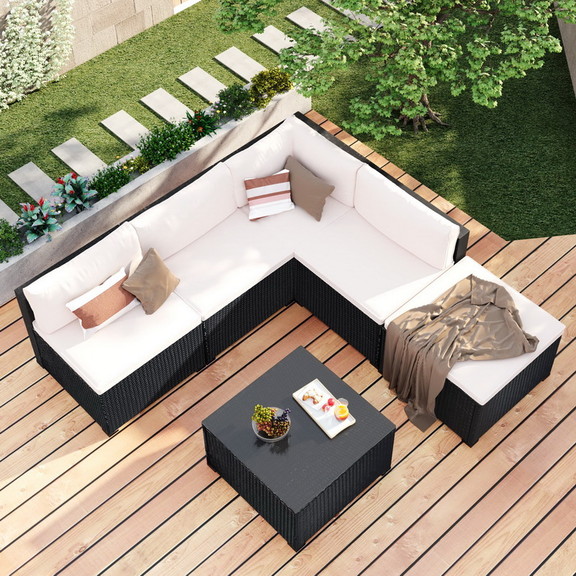 go 6 Piece Outdoor Furniture Set with PE Rattan Wi...