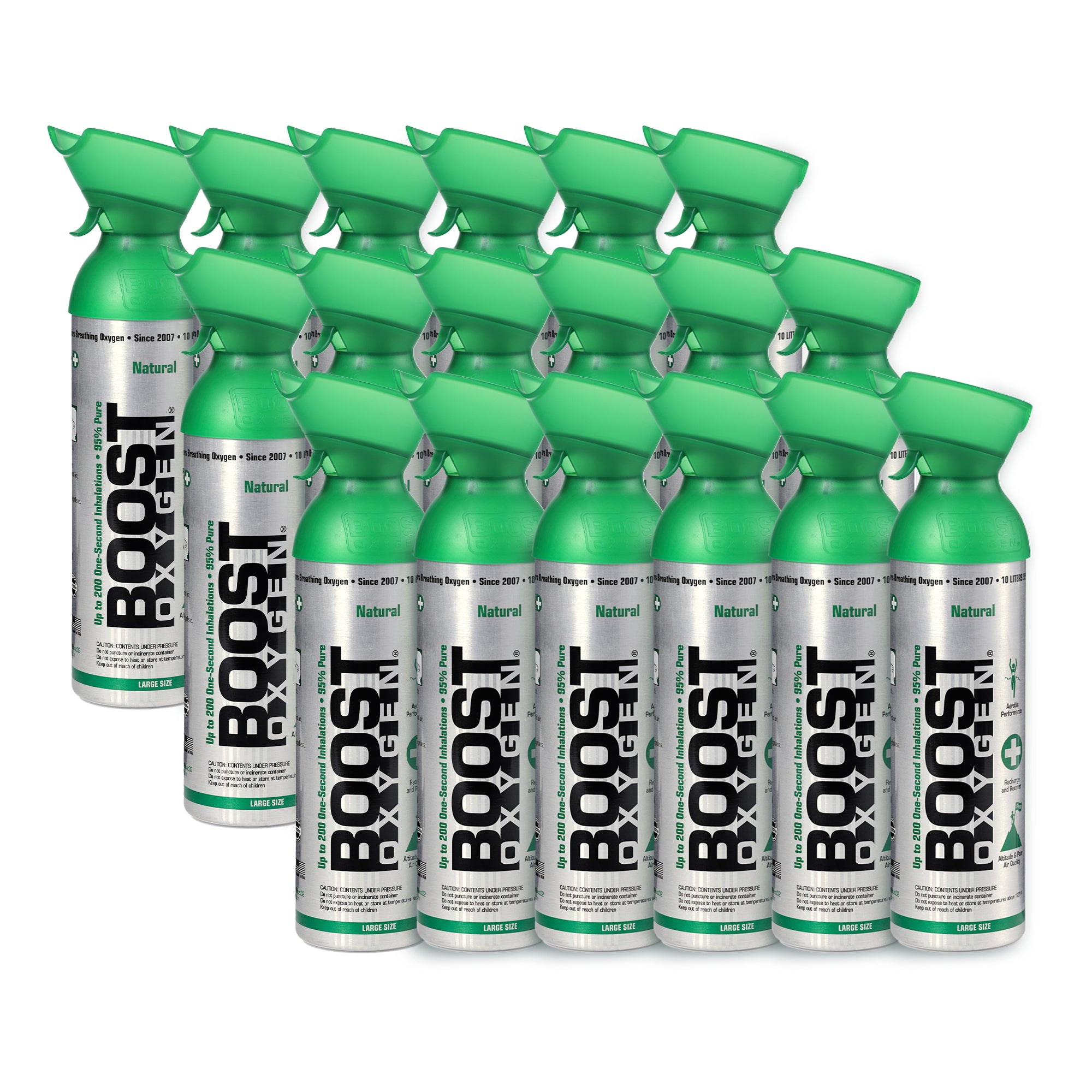 Boost Oxygen Natural Portable 10 Liter Pure Canned Oxygen, Flavorless (18 Pack)