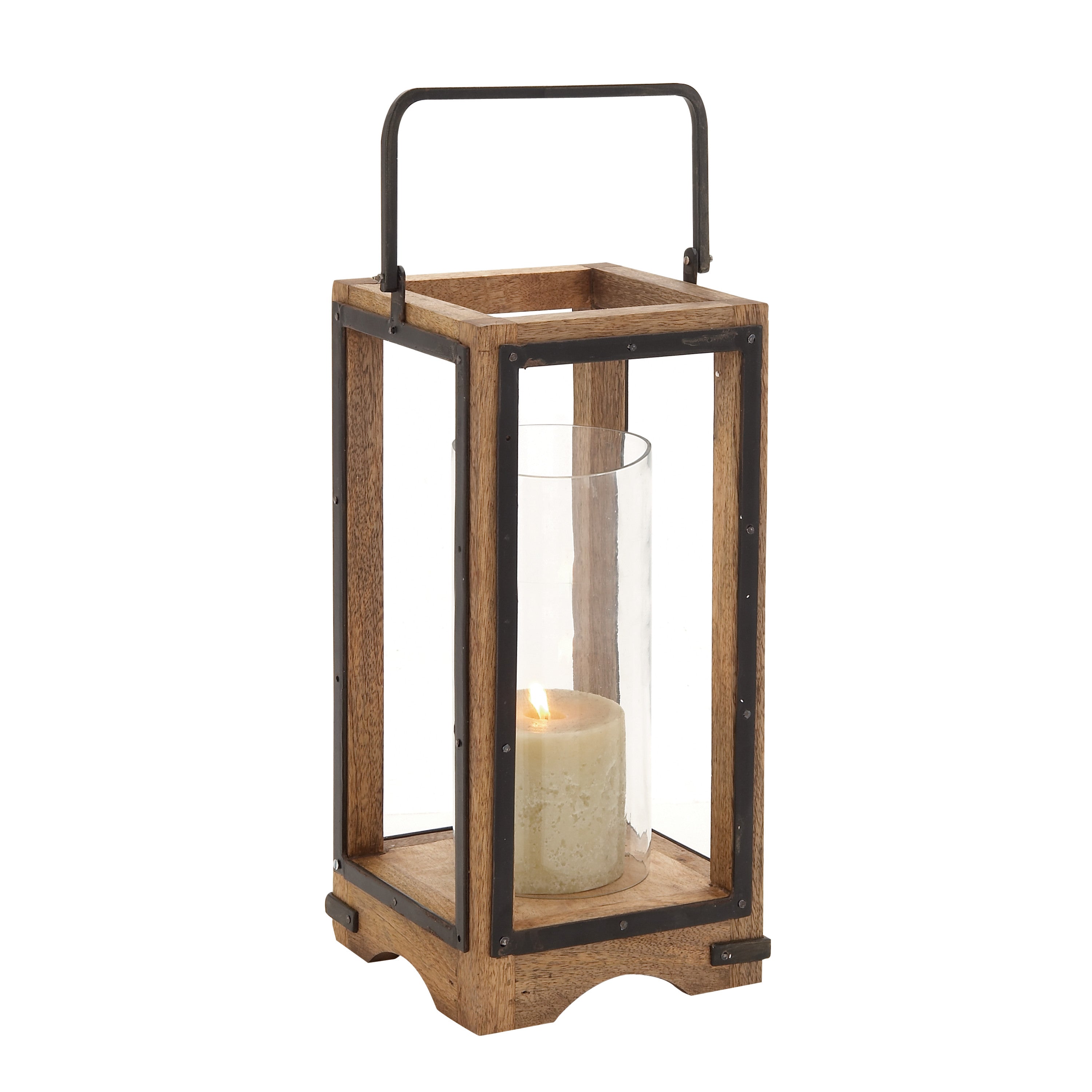 DecMode Brown Mango Wood Handmade Pillar Candle Lantern