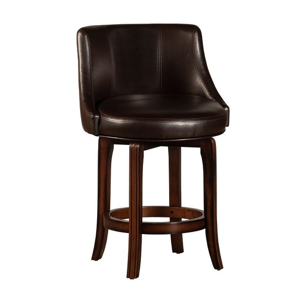 Napa Valley Wood Counter Height Swivel Stool， Dark Brown Cherry with Dark Brown Faux Leather