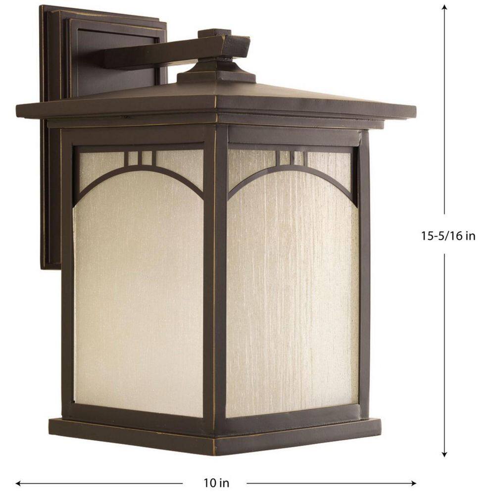 Progress Lighting Residence Collection 1-Light Antique Bronze Umber Textured Art Glass Craftsman Outdoor Large Wall Lantern Light P6054-20