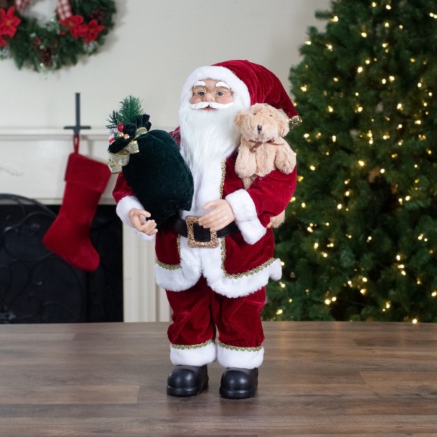 Northlight 2 x27 Standing Santa Christmas Figure With A Plush Bear