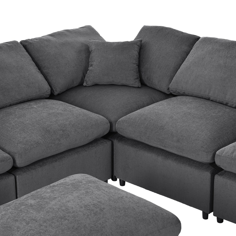 Oversized Modular Corner Sofa L Shaped Sectional Sofa w/Ottoman 7 Seat Sectional Sofa w/Removable Cushions for Livingroom